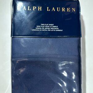 Ralph Lauren TWIN FLAT SHEET RL 464 Polo Navy Blue 100% Cotton Solid Percale